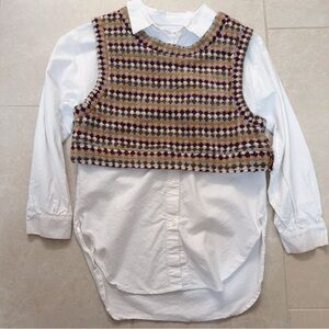 Zara Girls White Button Front Shirt with Multicolor Knit Vest Size 11-12, 152 CM